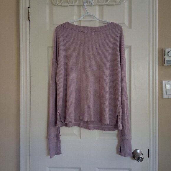 We the Free Women's Size XS Purple Thermal Long Sleeve Oversized Boho Shirt - Picture 3 of 9